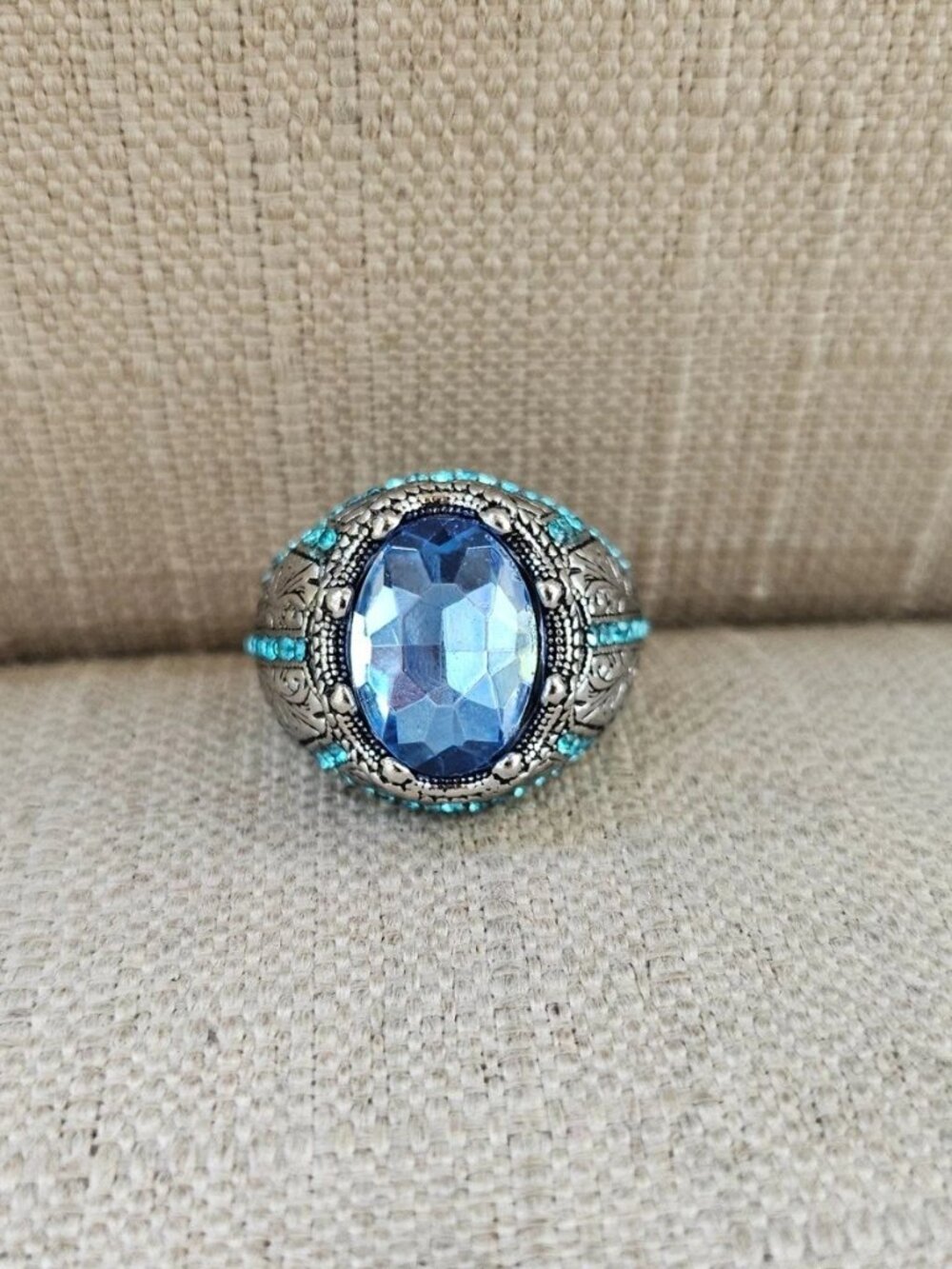 Turkish Style Men Ring Blue Crystal Centered Fashion Jewelry Size 10 New - Picture 9 of 13